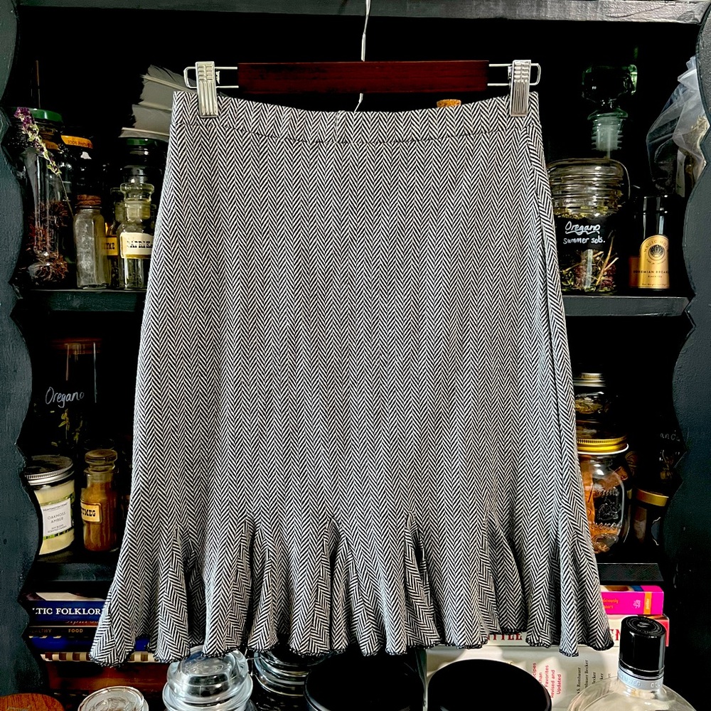 White House Black Market Herringbone Pencil Skirt with Ruffle Hem